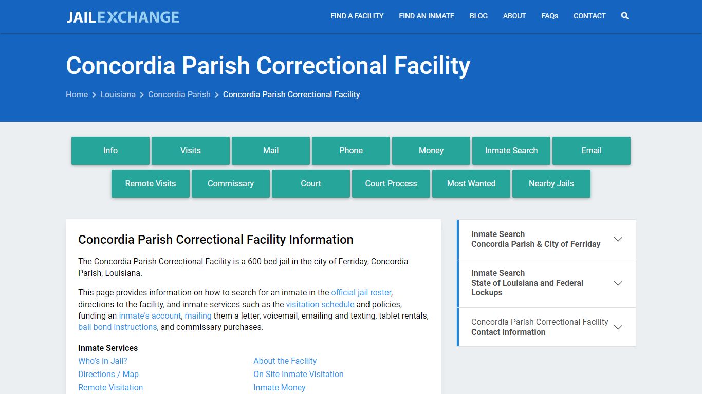 Concordia Parish Correctional Facility, LA Inmate Search, Information